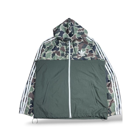 adidas Other - Adidas Originals Mens Camo Windbreaker Jacket Olive Green Full Zip Hooded Large